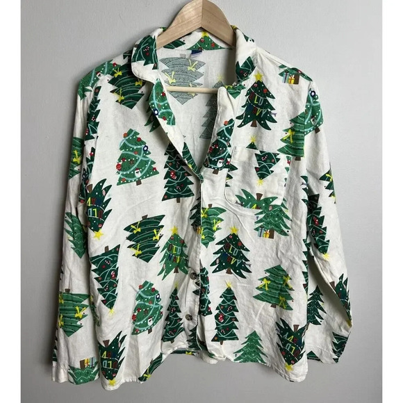 Old Navy Flannel Christmas Tree Print Pajamas 3 Piece Sleep Set Holiday Women’s - Picture 2 of 16